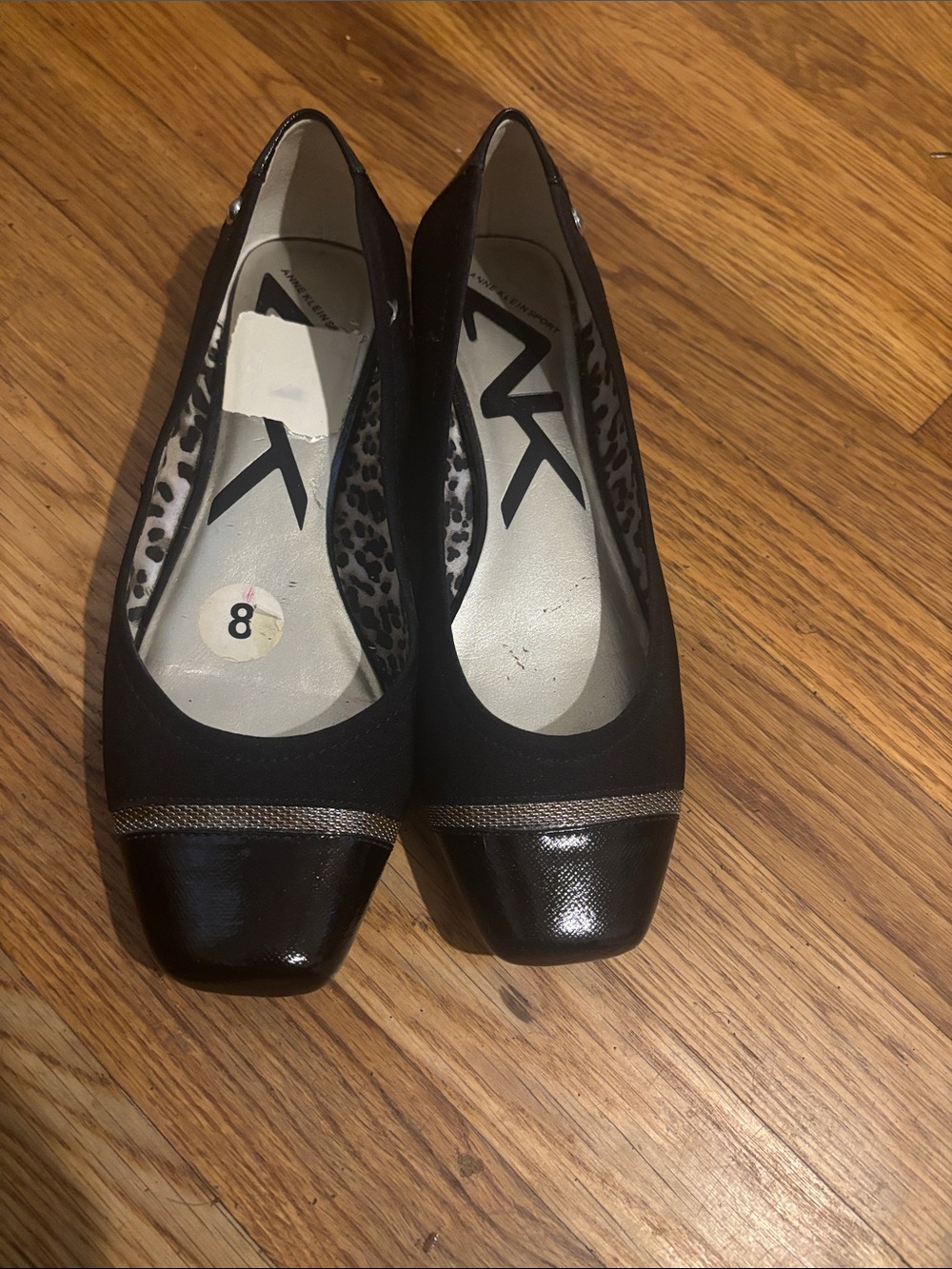 Anne Klein Black Square-Toe Flats with Metallic Trim